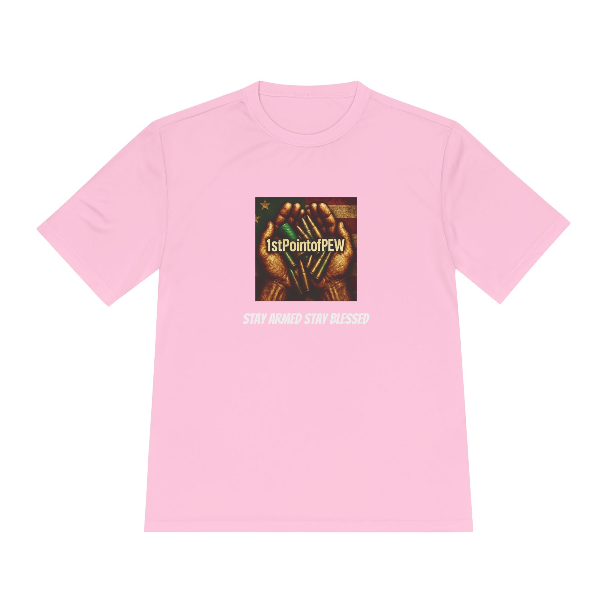 !stPointofPew/Pew Review Moisture-Wicking Tee — “Stay Armed Stay Blessed” Graphic