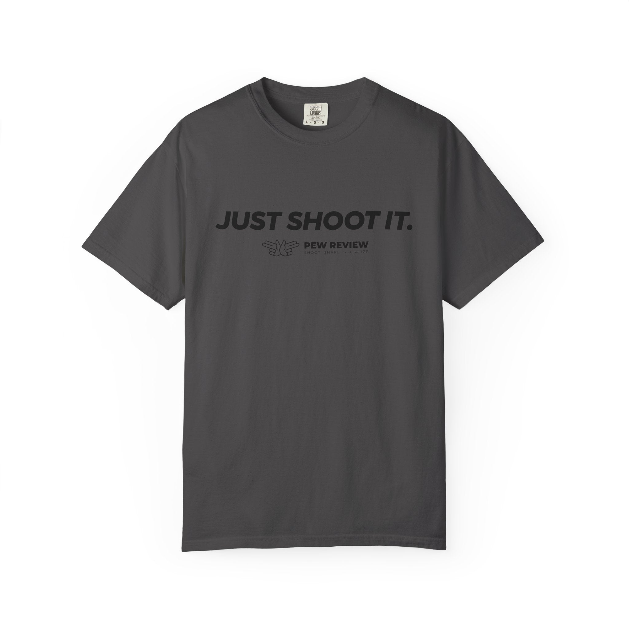 Just Shoot It target graphic T-shirt | Pew Review text print
