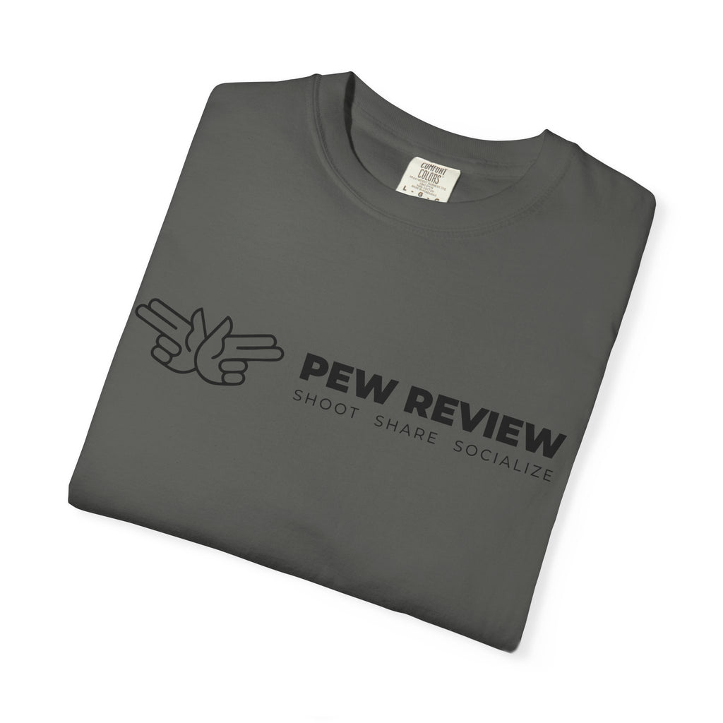 Pew Review logo tee T-Shirt | finger guns outline design