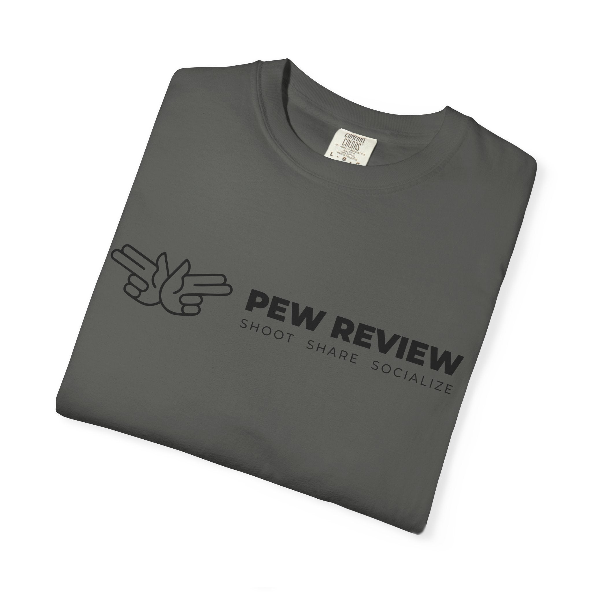Pew Review logo tee T-Shirt | finger guns outline design