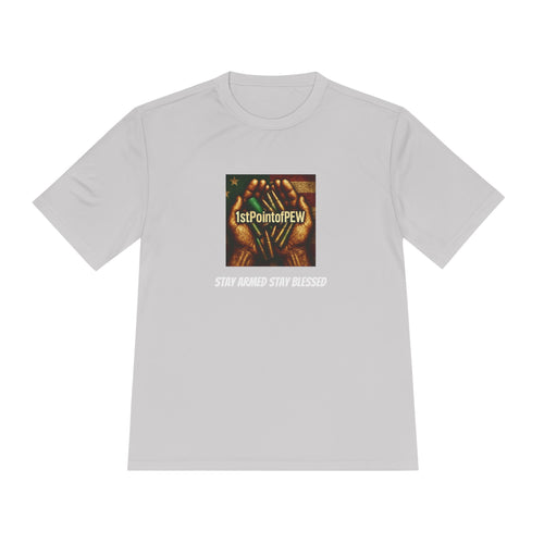 !stPointofPew/Pew Review Moisture-Wicking Tee — “Stay Armed Stay Blessed” Graphic