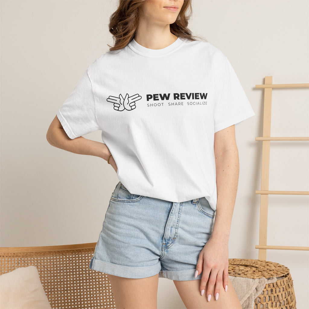 Pew Review logo tee T-Shirt | finger guns outline design